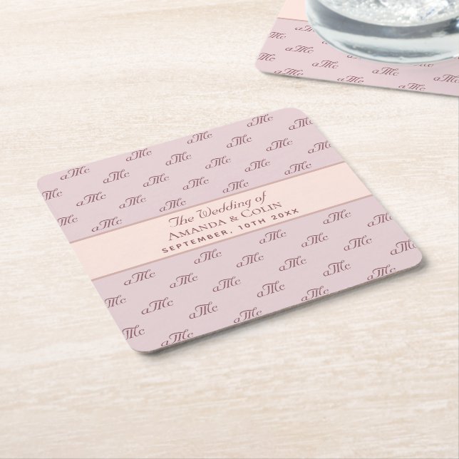 Rosa ros guld monogram initialer elegant bröllop underlägg papper kvadrat (Vinklad)