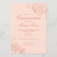 Rosa ros Guld Outline Flowers Blommigt Quinceanera