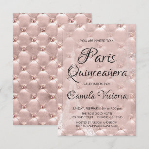 Rosa ros Guld Paris Quinceañera Firande Inbjudningar