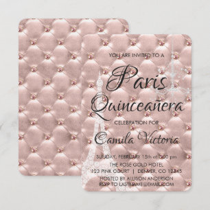 Rosa ros Guld Paris Quinceañera Firande Inbjudningar