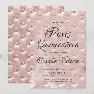 Rosa ros Guld Paris Quinceañera Firande Inbjudningar