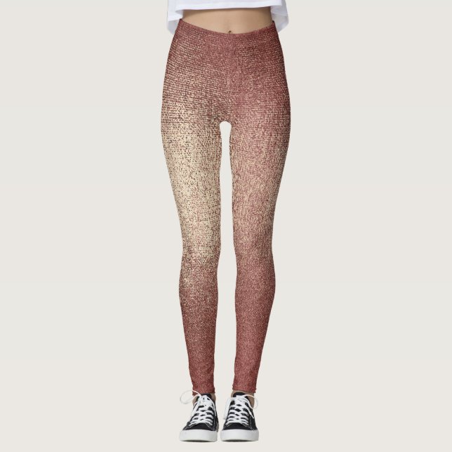 Rosa ros Guld Powder Glitter Sparkly Glam Black Leggings (Framsida)