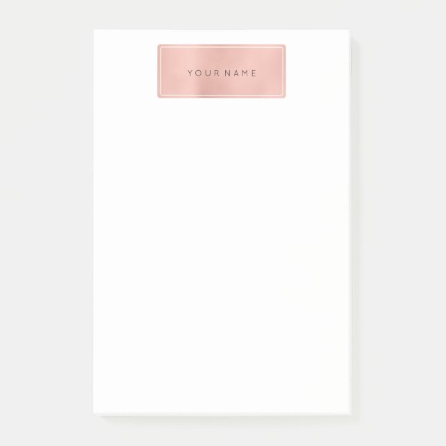 Rosa ros Guld Pulver Rektangel Luxury White Post-it Block (Framsida)