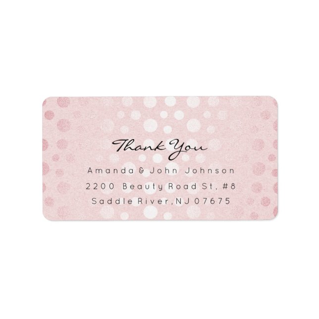 Rosa ros Guld-punkter Penseldrag, Tack Adressetikett (Framsidan)