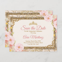 Rosa ros Guld Quinceañera 15 Anos Spara datum Tack Kort