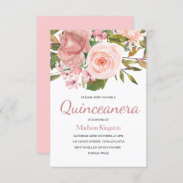 Rosa ros Guld Quinceanera Party Inbjudan