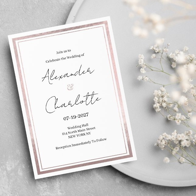  rosa ros guld silver glitter Bröllop Inbjudningar (Blush pink rose gold silver glitter Wedding)