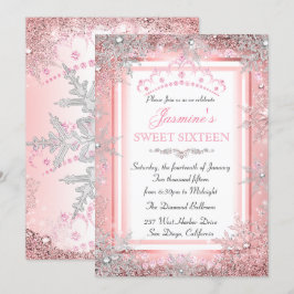 Rosa ros Guld Silver Winter Wonderland Sweet 16 Inbjudningar