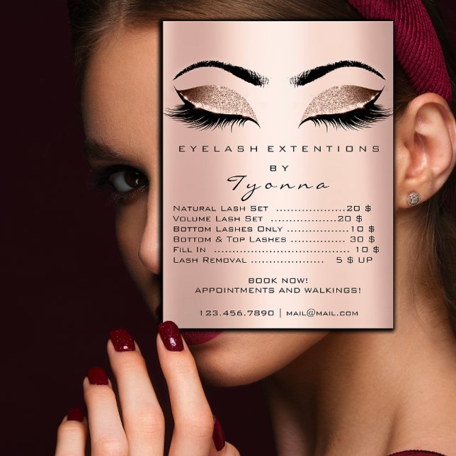 Rosa ros Guld Skin Makeup Öga bryter priserna Poster (Pink Rose Gold Skin Makeup Eyes Lashes Prices Poster)