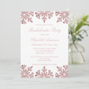 Rosa ros Guld Snowflake Winter Bachelorette Party Inbjudningar
