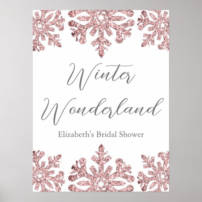 Rosa ros Guld Snowflake Winter Möhippa Poster (Framsidan)
