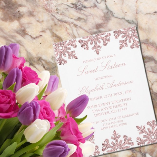 Rosa ros Guld Snowflake Winter Sweet 16 Inbjudningar (Skapare uppladdad)