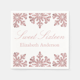 Rosa ros Guld Snowflake Winter Sweet 16 Pappersservett