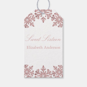 Rosa ros Guld Snowflake Winter Sweet 16 Presentetikett