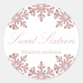 Rosa ros Guld Snowflake Winter Sweet 16 Runt Klistermärke