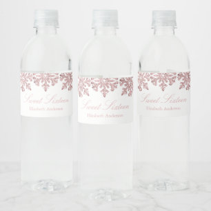 Rosa ros Guld Snowflake Winter Sweet 16 Vattenflaskor Etikett