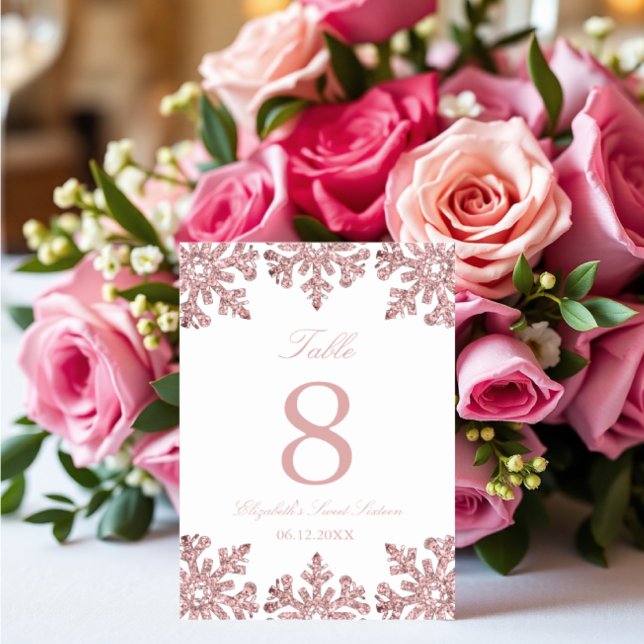 Rosa ros Guld Snowflake Winter Sweet sixteen Bordsnummer (Skapare uppladdad)