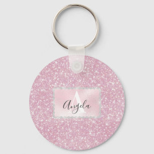 Rosa ros Guld Sparkly Glitter Monogram Girly Nyckelring