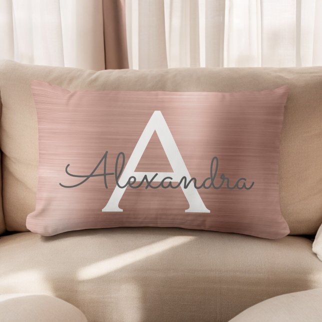 Rosa ros Guld Stainless Steel Monogram Namn Lumbarkudde (Skapare uppladdad)