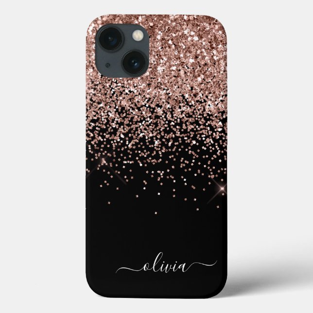  Rosa ros Guld Svarta Glitter Monogram Namn C (Baksida)