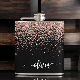  Rosa ros Guld Svarta Glitter, Monogram Namn Fickplunta