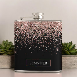  Rosa ros Guld Svarta Glitter, Monogram Namn Fickplunta