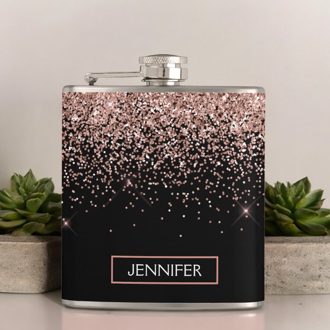  Rosa ros Guld Svarta Glitter, Monogram Namn Fickplunta (Skapare uppladdad)