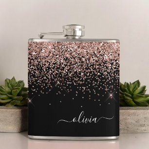 Rosa ros Guld Svarta Glitter, Monogram Namn Fickplunta