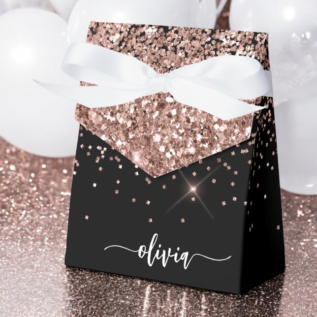  Rosa ros Guld Svarta Glitter, Monogram Namn Presentaskar (Skapare uppladdad)