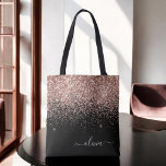 Rosa ros Guld Svarta Glitter, Monogram Namn Tygkasse<br><div class="desc">Black,  Rosa ros Guld och  Rosa Faux Gnistra och Glitter Elegant Monogram Bok Bag. Denna Bok-bag kan anpassas så att den omfattar ditt första och första namn och ges som julklapp,  Sverige 16 födelsedagar,  Möhippa eller Bröllop.</div>