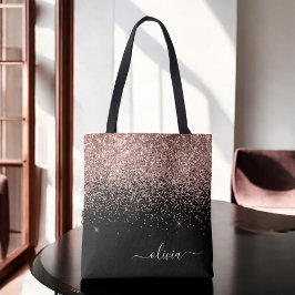  Rosa ros Guld Svarta Glitter, Monogram Namn Tygkasse