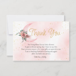 Rosa ros guld Vi är över babyduschen i Måne Tack Kort