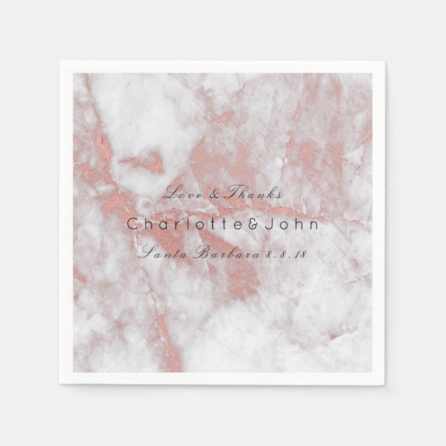 Rosa ros Guld  vita Grått Marble Party Pappersservett (Framsidan)