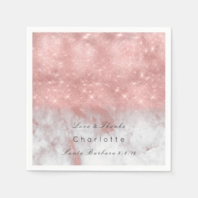 Rosa ros Guld  vita Gråttet Marble Party Lux Pappersservett (Framsidan)