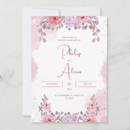 Rosa ros Guld Watercolor Bröllop Inbjudningar