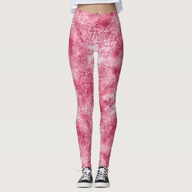 Rosa ros Guld Watercolor Leggings (Framsida)