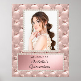 Rosa ros Guld White Pearls Quinceañera Photo Poster