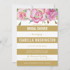 Rosa ros & Guld White Rand Möhippa Inbjudningar