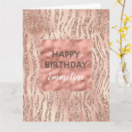 Rosa ros Guld Zebra tryck Glitter Kort