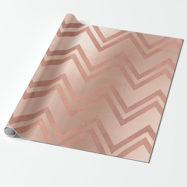 Rosa ros Guld  Zig Zag Chevron Rand Presentpapper (Utrullad)
