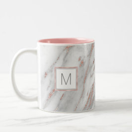 rosa ros guldfoil Marble Grått MONOGRAM Två-Tonad Mugg