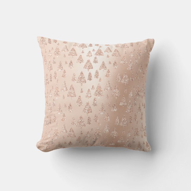 Rosa ros Guldmetallisk Glitter Julgranar Kudde (Framsida)