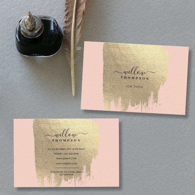  Rosa ros-guldpenseldrag Visitkort (Blush Pink Rose Gold Foil Brush Stroke Business Card)