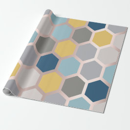 Rosa ros Gult Blue Geometry Honeycomb Hexagon Presentpapper