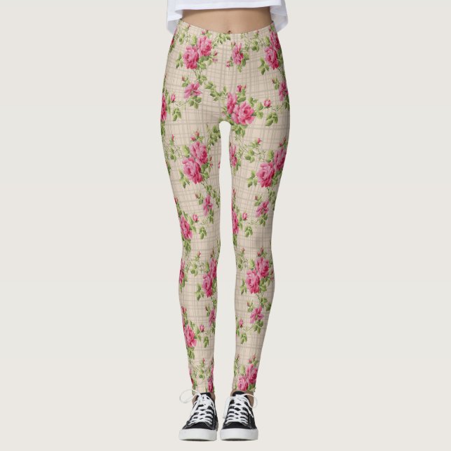 Rosa ros Hand-färgade skinn Leggings (Framsida)