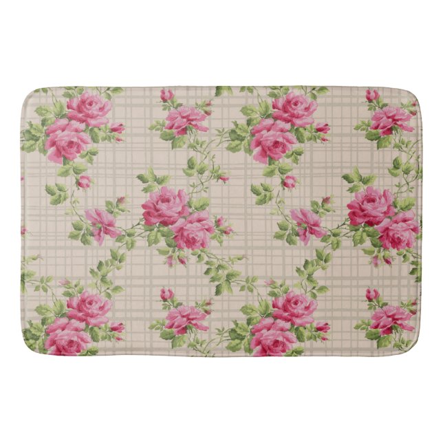 Rosa ros Hand målade Bath Mat Badrumsmatta (Framsidan)