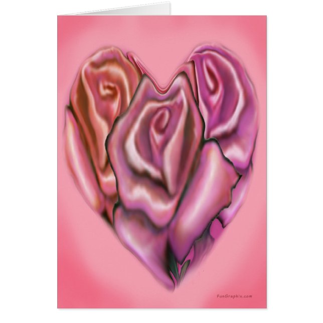 Rosa ros Heart Hälsningskort (Framsidan)