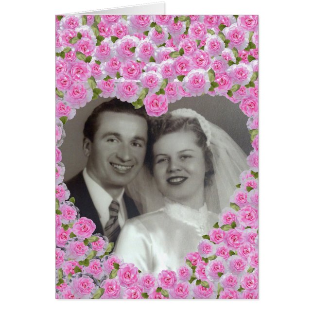 Rosa ros hjärta hälsningskort (Framsidan)