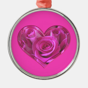 Rosa ros hjärta julgransprydnad metall