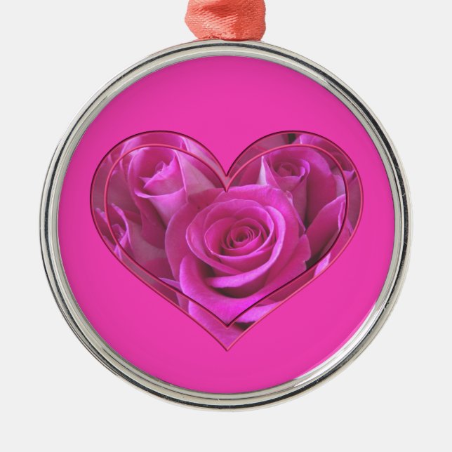 Rosa ros hjärta julgransprydnad metall (Framsidan)